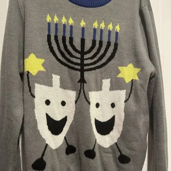 Tipsy Elves Hanukkah Sweater Menorah Dreidels Mens XL - Picture 2 of 5
